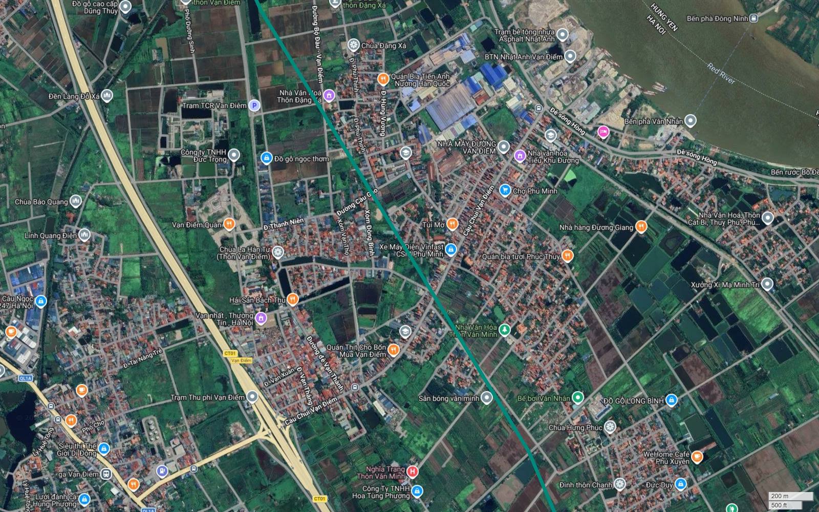 Lưới phố Phú Minh và Văn Nhân dọc hành lang metro số 12 Hà Nội, gần Chợ Phú Minh, Bể bơi Văn Nhân và ga Vạn Điểm